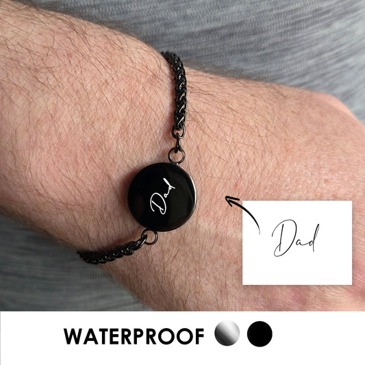Handwriting cremation round urn bracelet for ashes.
