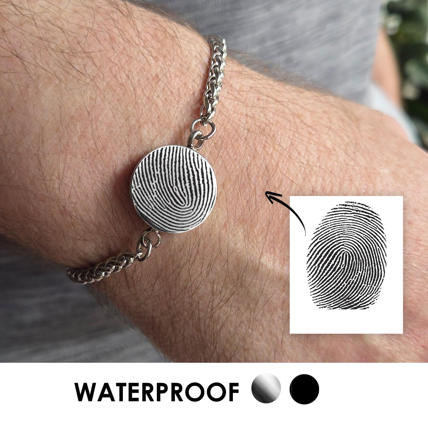 Thumbprint round urn bracelet for ashes.