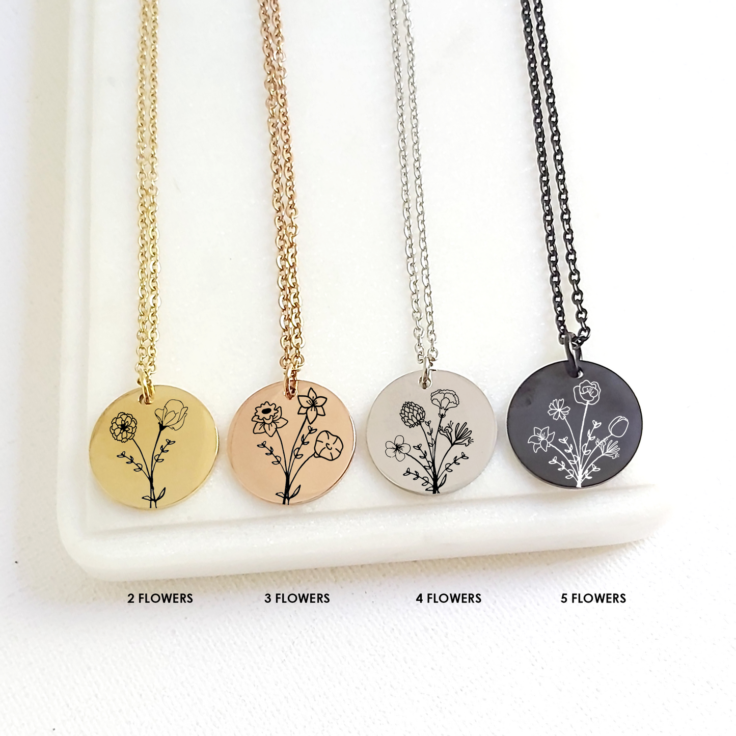Personalized birth flower bouquet necklace for mom and grandma