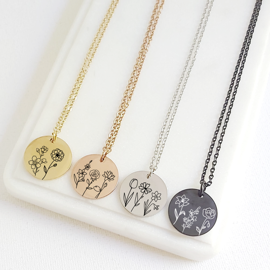Personalized birth flower necklace for woman.