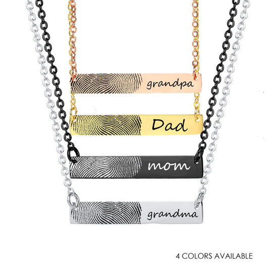 Custom thumbprint bar necklace