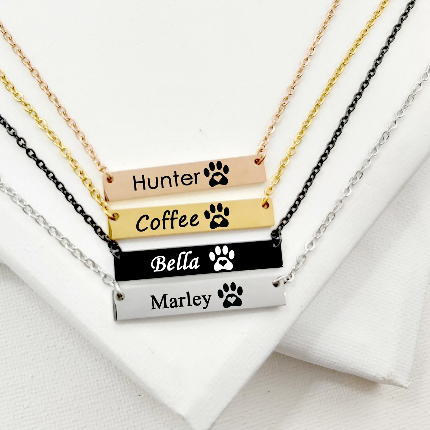 Pet paw necklace engraved with name