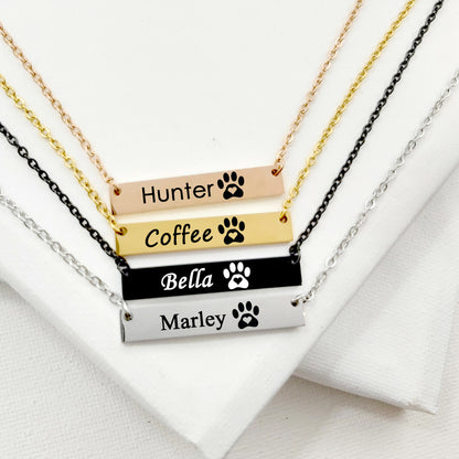 Pet paw necklace engraved with name