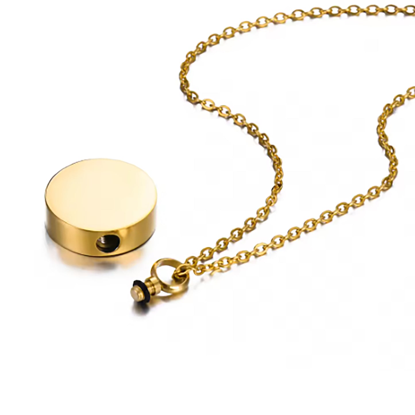 Round urn necklace for ashes, engraved with your love one handwriting
