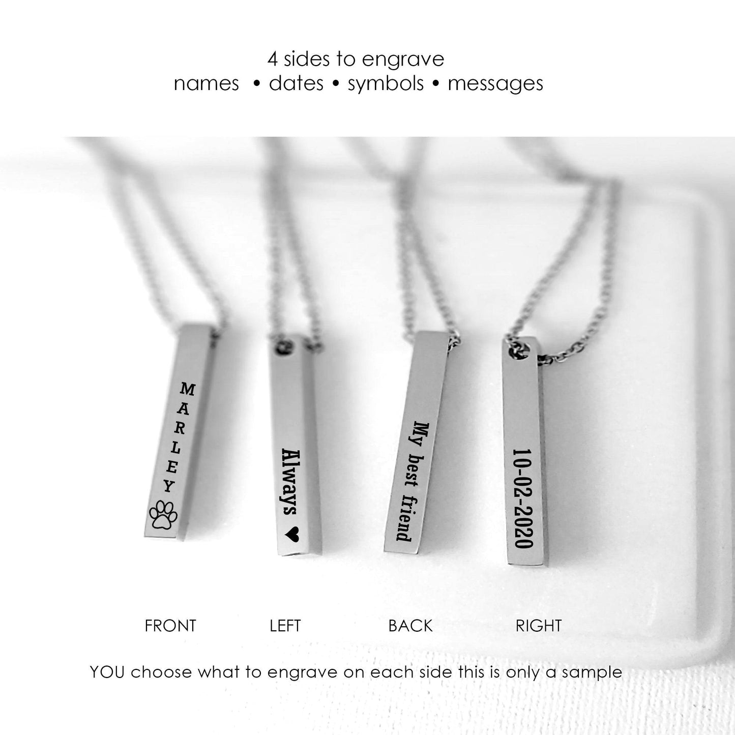 Engraved pet cremation bar urn necklace for ashes. - mobimomentos