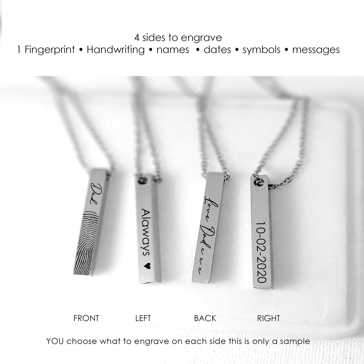 Custom thumbprint urn bar necklace for human ashes.