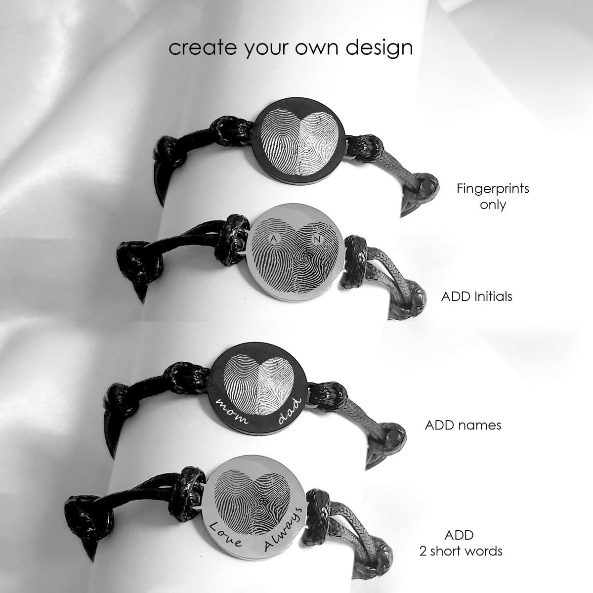 Pulsera de cuero personalizada con huella dactilar