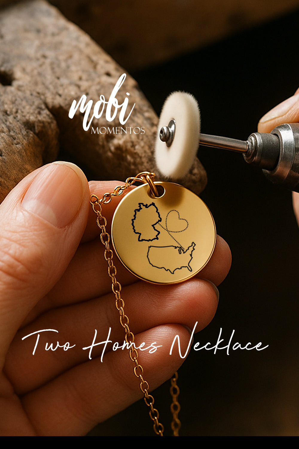 Custom Two Maps Necklace – Long Distance Love Pendant, Always Together Engraved Jewelry