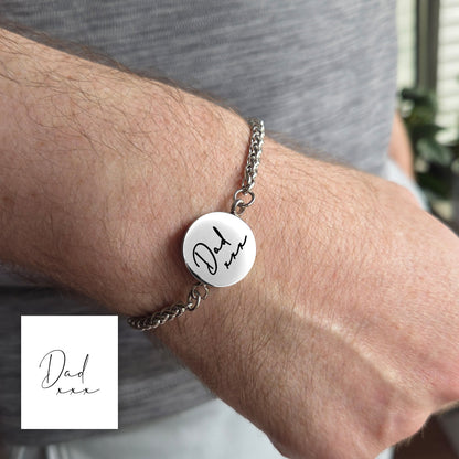 Handwriting cremation round urn bracelet for ashes.