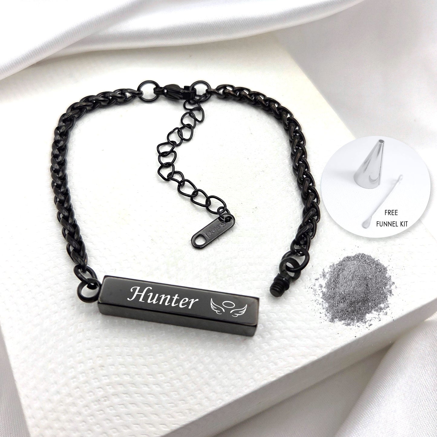 Custom engraved bar urn bracelet for ashes.