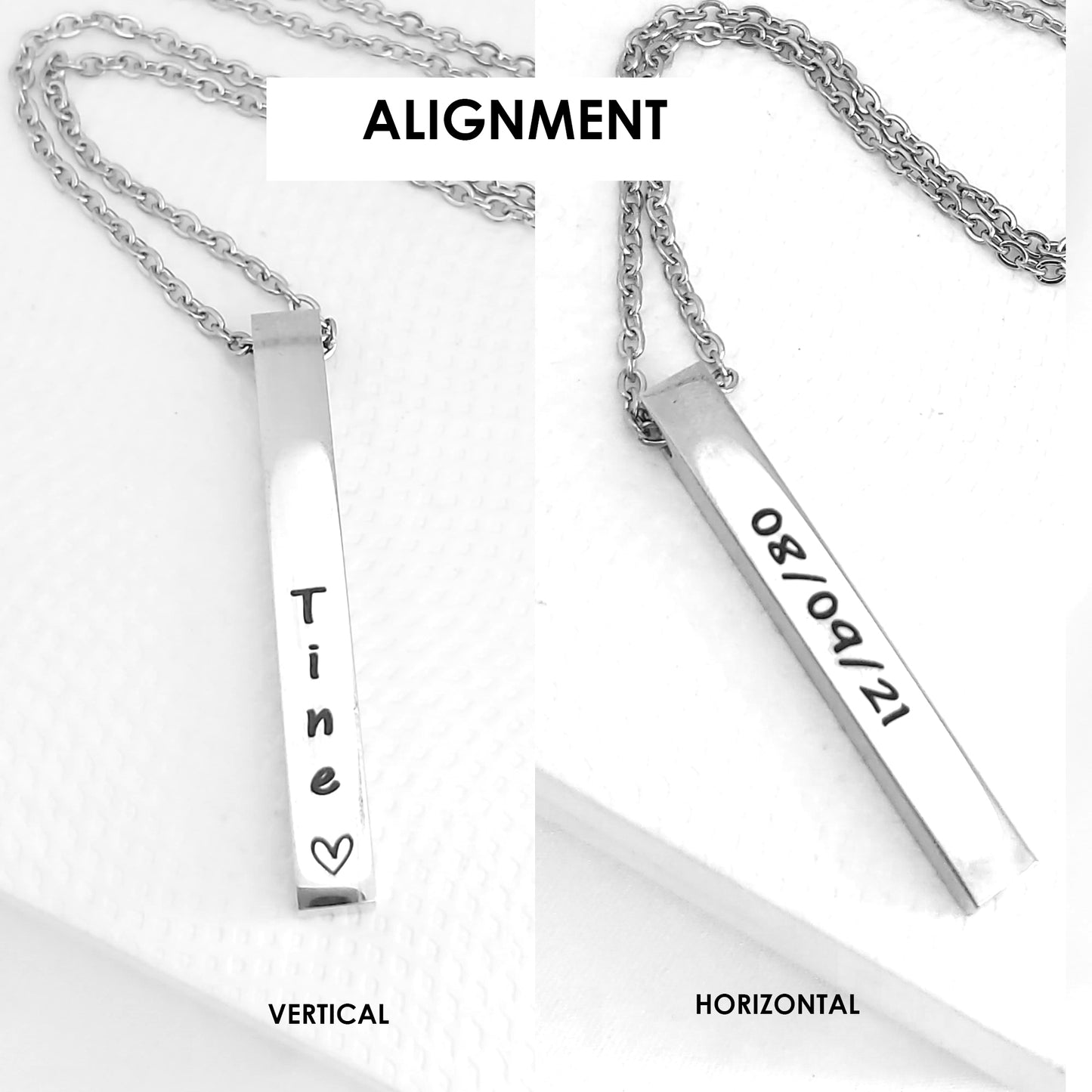 Four sides bar necklace for her and him - Custom engraved with names