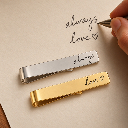 Written with love - Personalized stainless steel tie clip.
