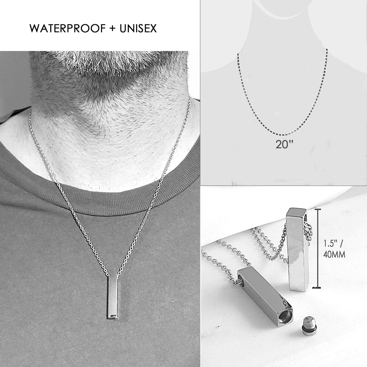 Engraved pet cremation bar urn necklace for ashes. - mobimomentos