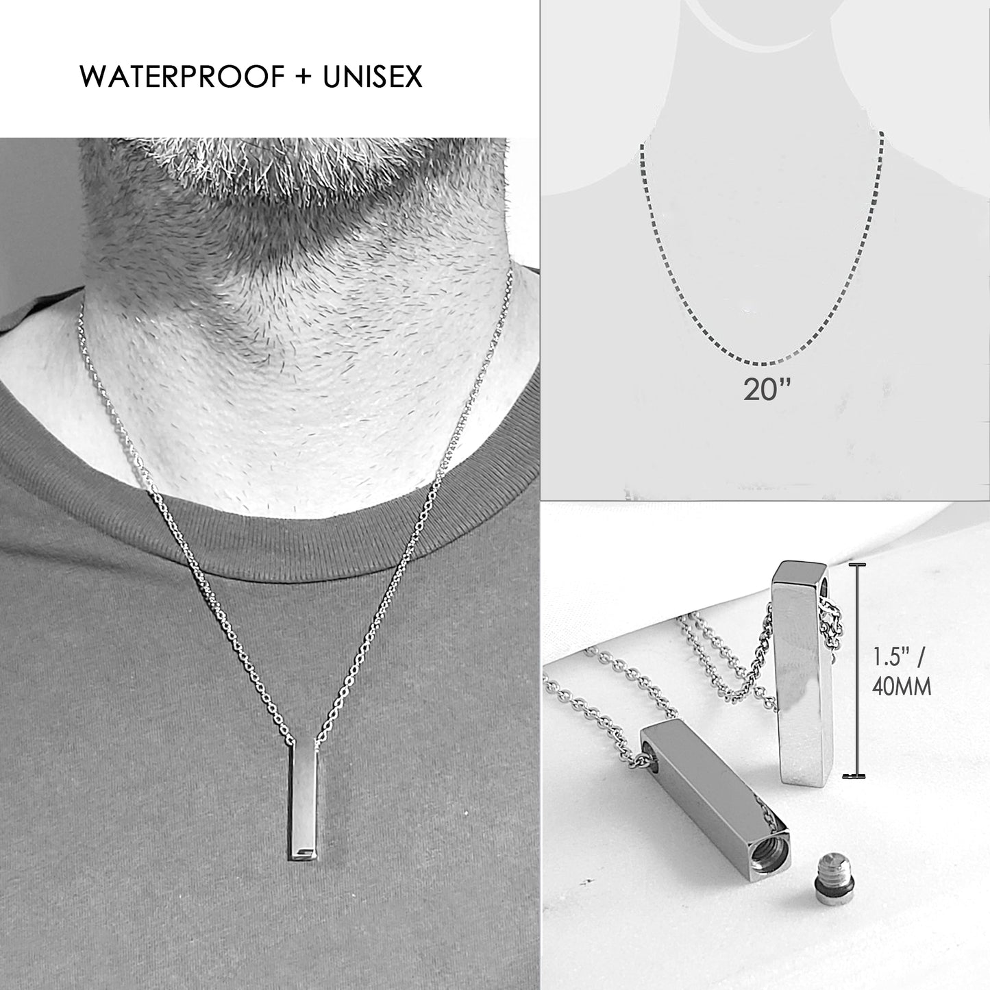 Personalized cremation bar urn necklace for ashes.