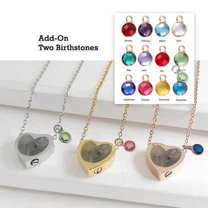 Collar de urna conmemorativa con forma de corazón con huella dactilar para cenizas humanas.