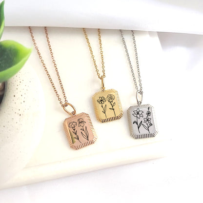 Personalized combined birth flower necklace.