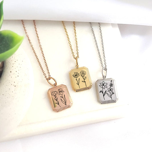 Personalized combined birth flower necklace.