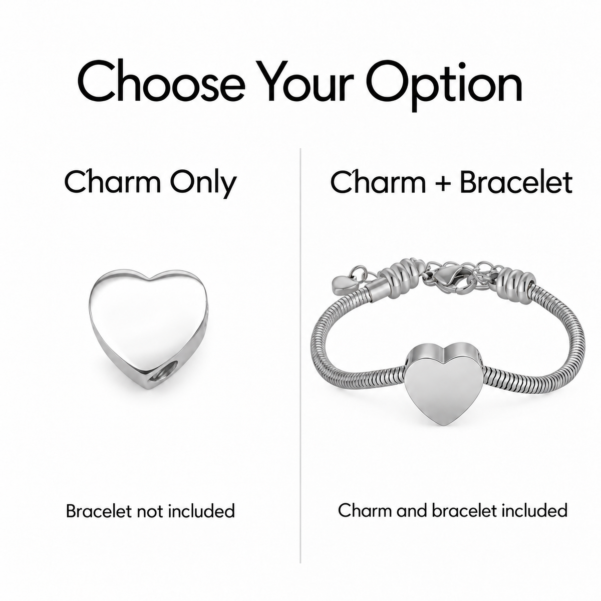 Dije de urna de cremación con forma de corazón con huella dactilar grabada para pulsera para cenizas.
