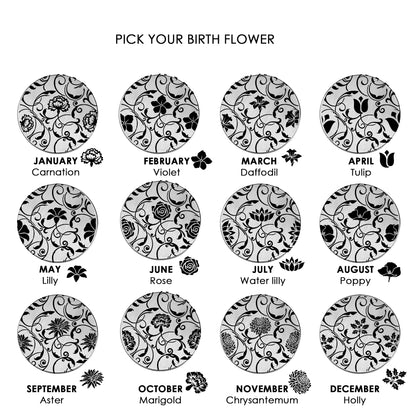 Custom engraved locket with birth flower for woman.