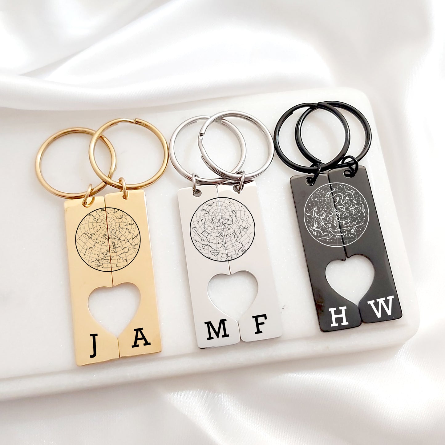 Custom star map matching set  keychain