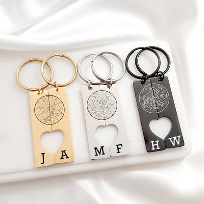 Custom star map matching set  keychain