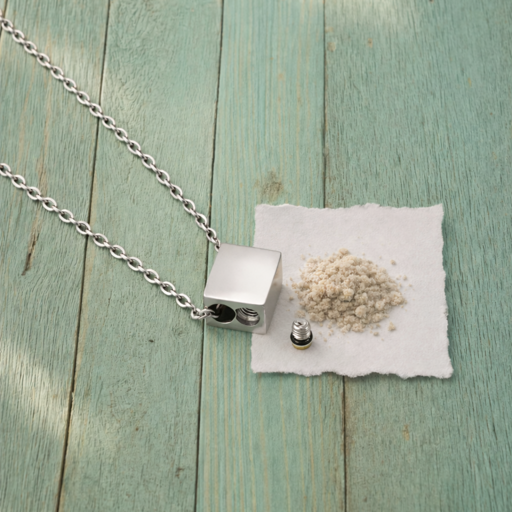 Rectangle urn necklace for ashes, engraved with custom fingerprint