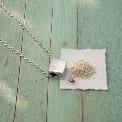 Rectangle urn necklace for ashes, engraved with custom fingerprint