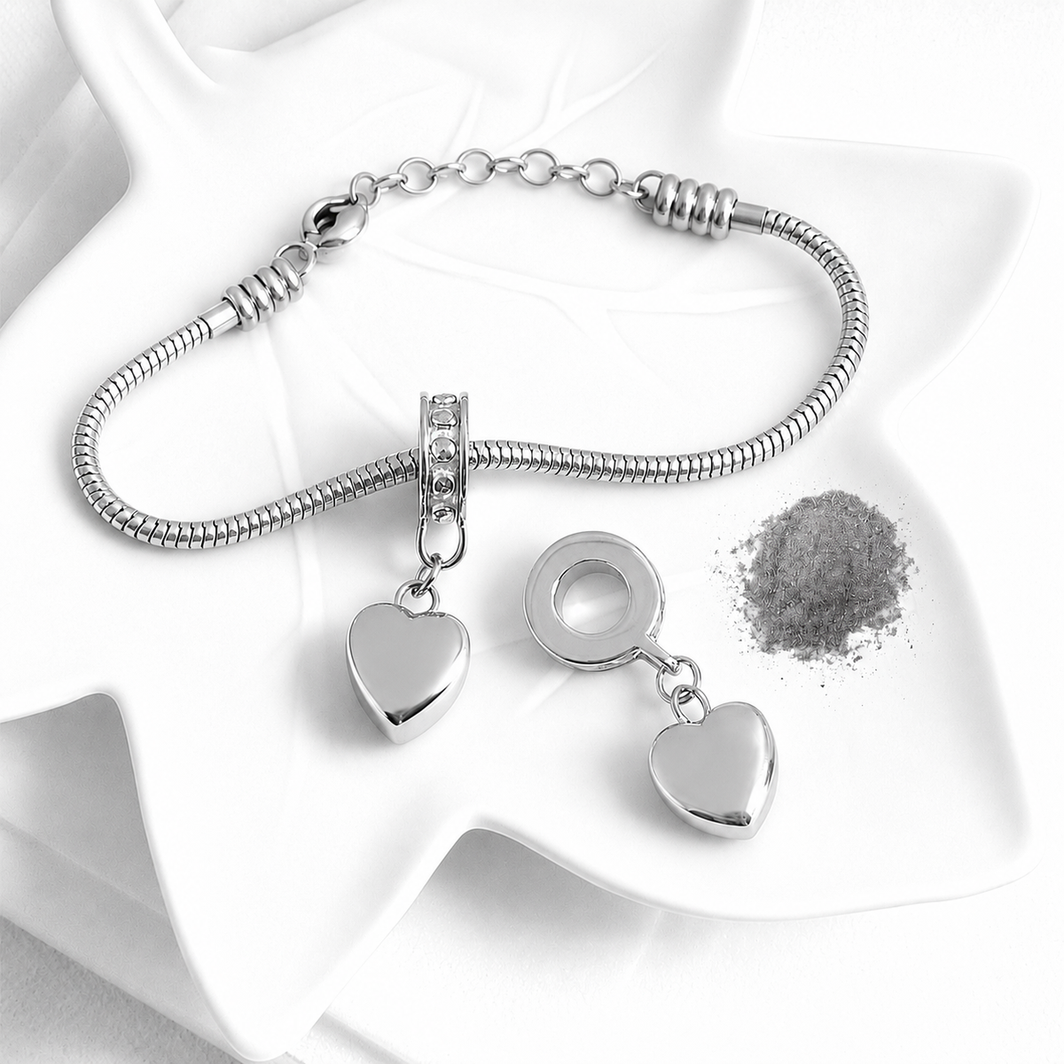 Dije de urna colgante con forma de corazón con la huella de la pata de tu mascota para pulsera para cenizas.