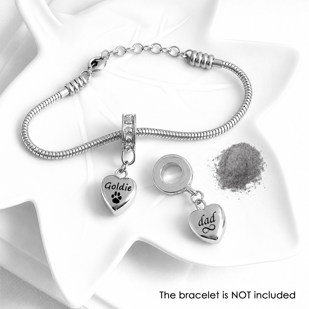 Dije de urna colgante con forma de corazón con la huella de la pata de tu mascota para pulsera para cenizas.