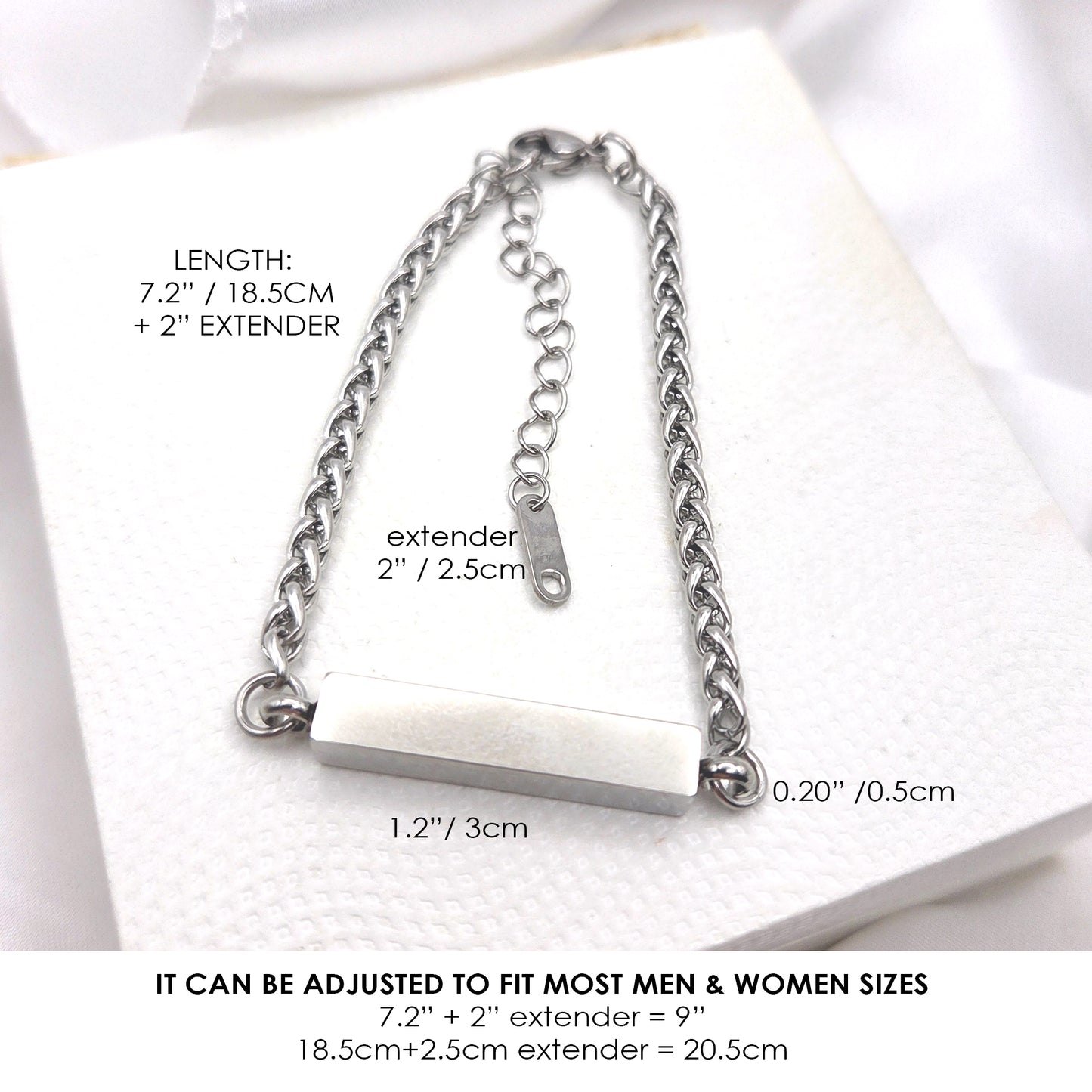 Custom engraved bar urn bracelet for ashes.