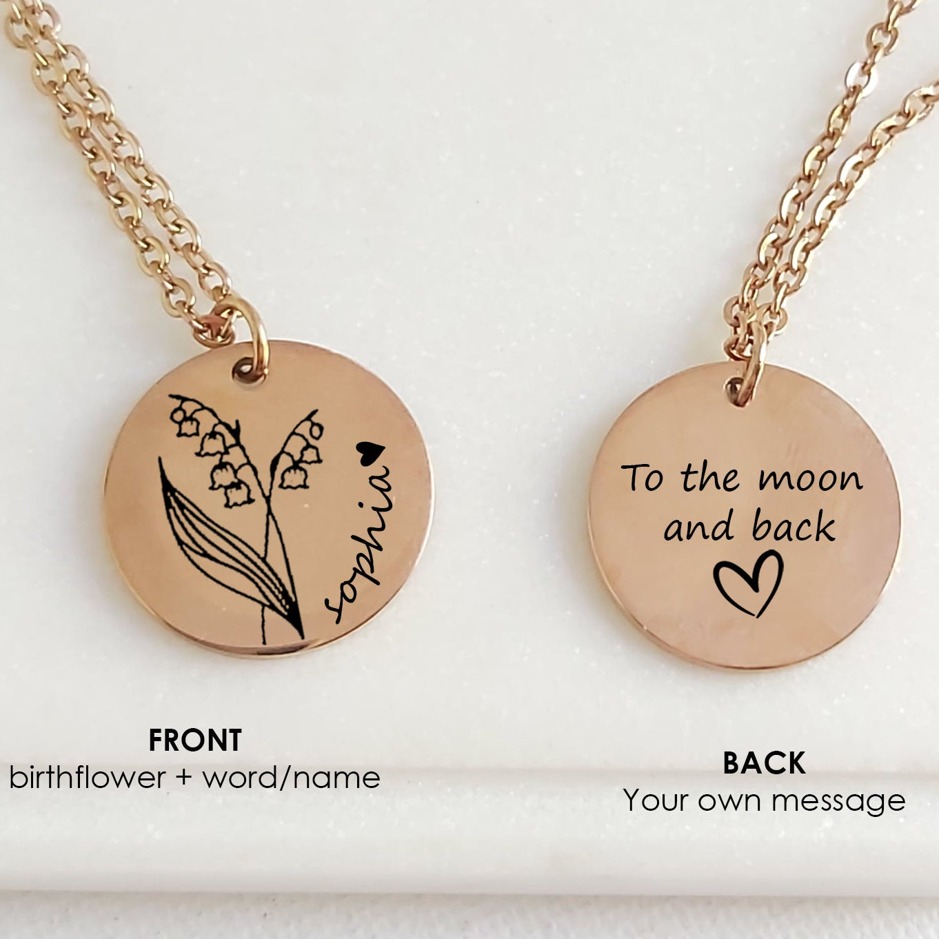 Collier de fleurs de naissance personnalisé avec nom.