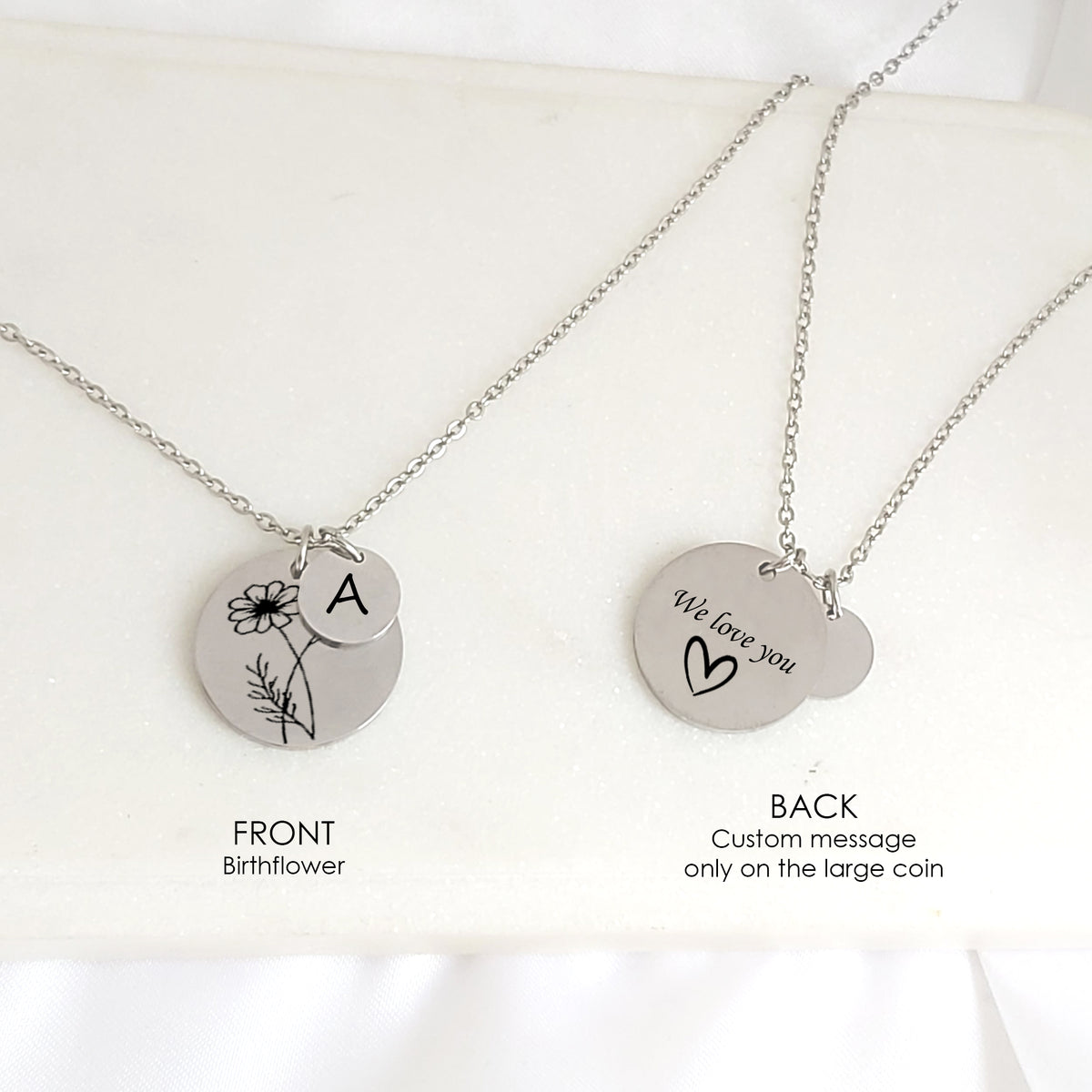 Collier de fleurs de naissance personnalisé avec nom.