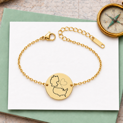 Two Homes, One Love — Personalized Two Maps Bracelet.