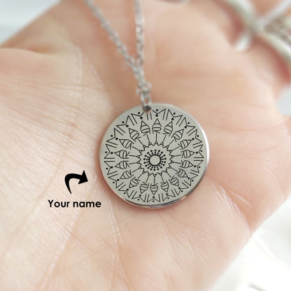 Custom Mandala Name Necklace – Personalized Engraved Pendant with Meaningful Design