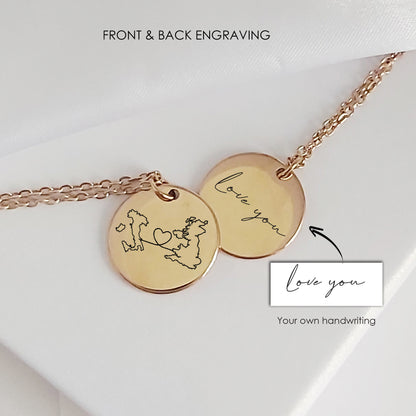 Custom Two Maps Necklace – Long Distance Love Pendant, Always Together Engraved Jewelry