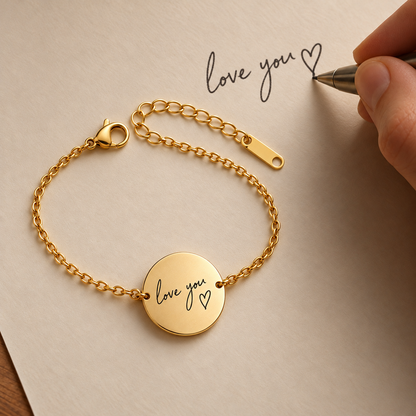 Pulsera de monedas con escritura a mano real