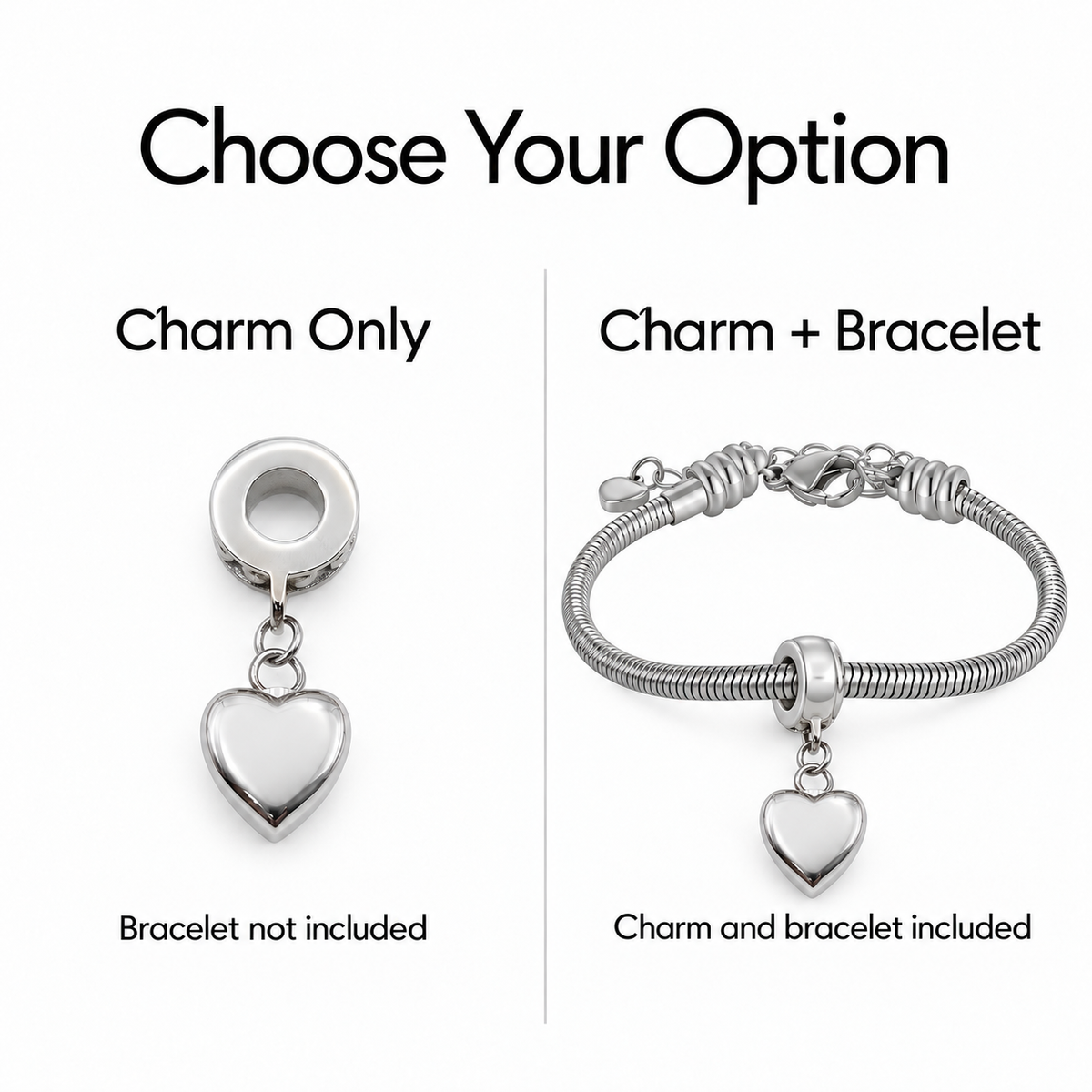 Heart dangling charm for ashes, custom engraved