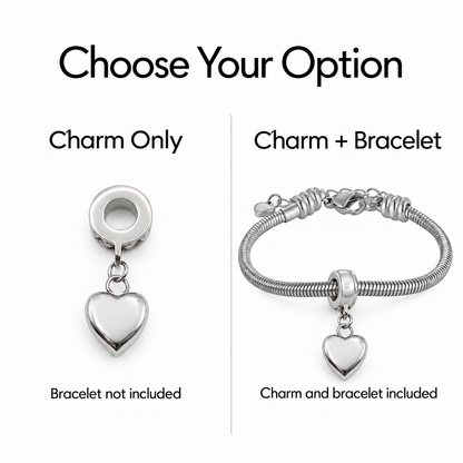 Heart dangling charm for ashes, custom engraved