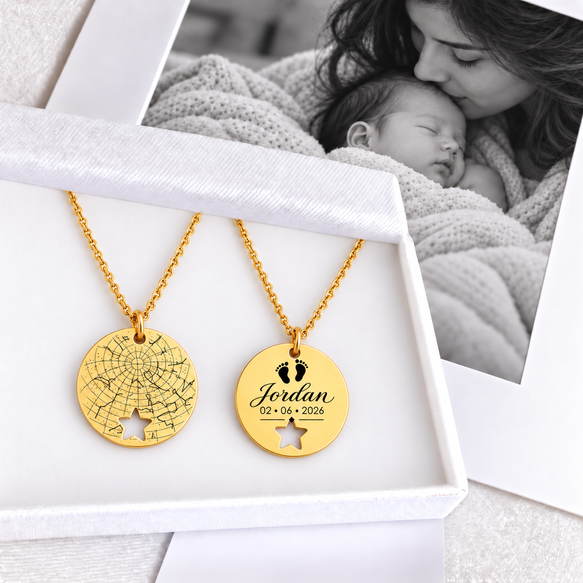 Collier personnalisé avec carte des étoiles pour femme