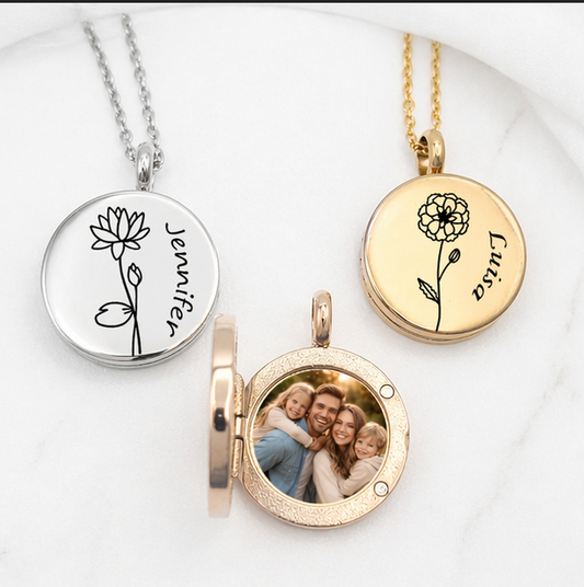 Médaillon personnalisé pour enfants avec fleur de naissance et nom