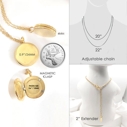 Locket engraved with initials and photos for her and him.