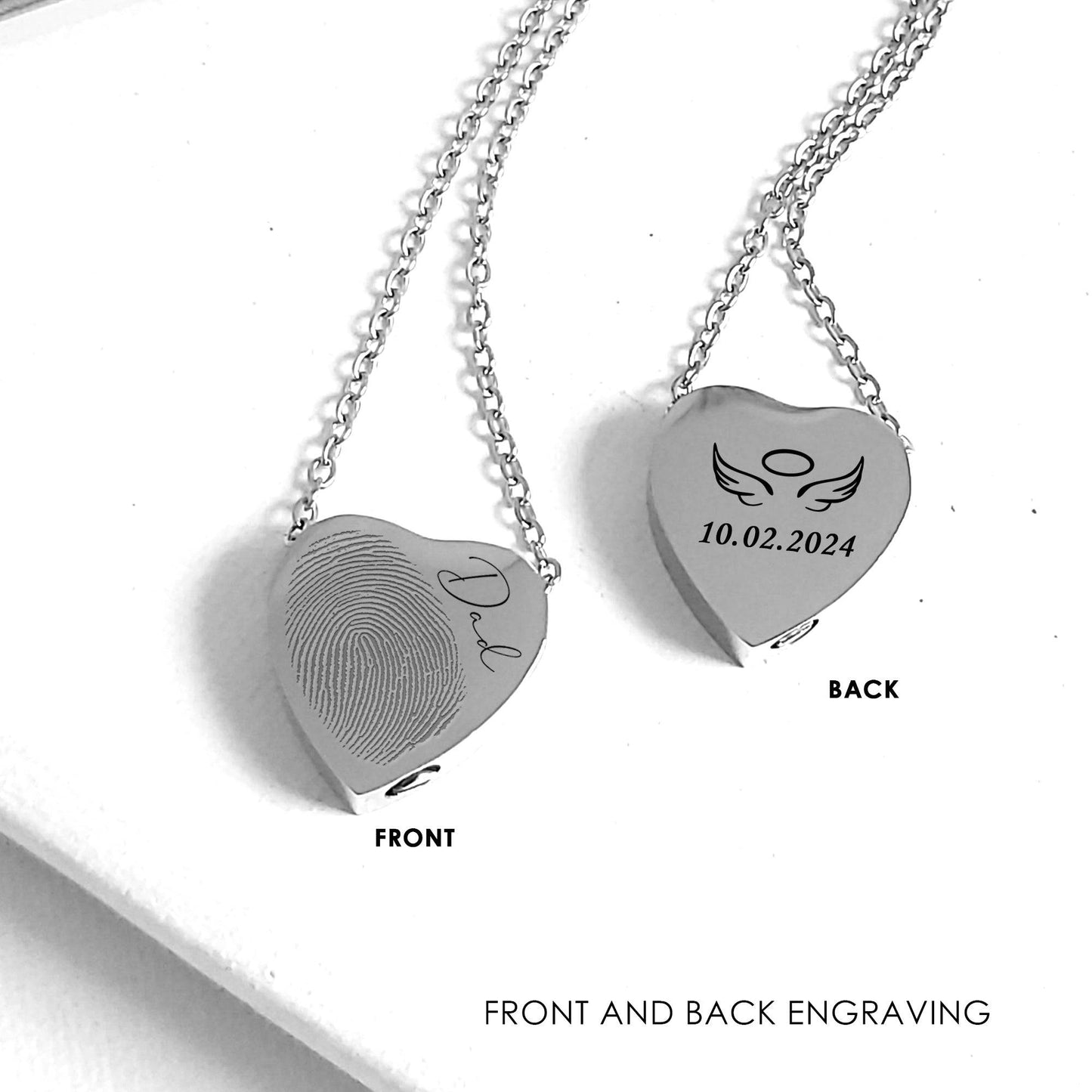 Memorial thumbprint heart urn necklace for human ashes. - mobimomentos