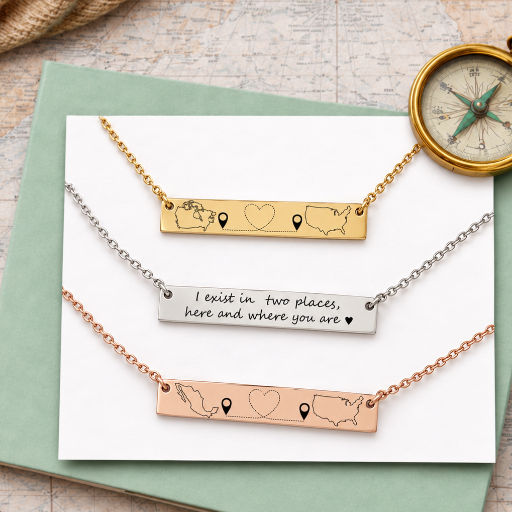 Two Homes, One Love - Long Distance Love Bar Necklace
