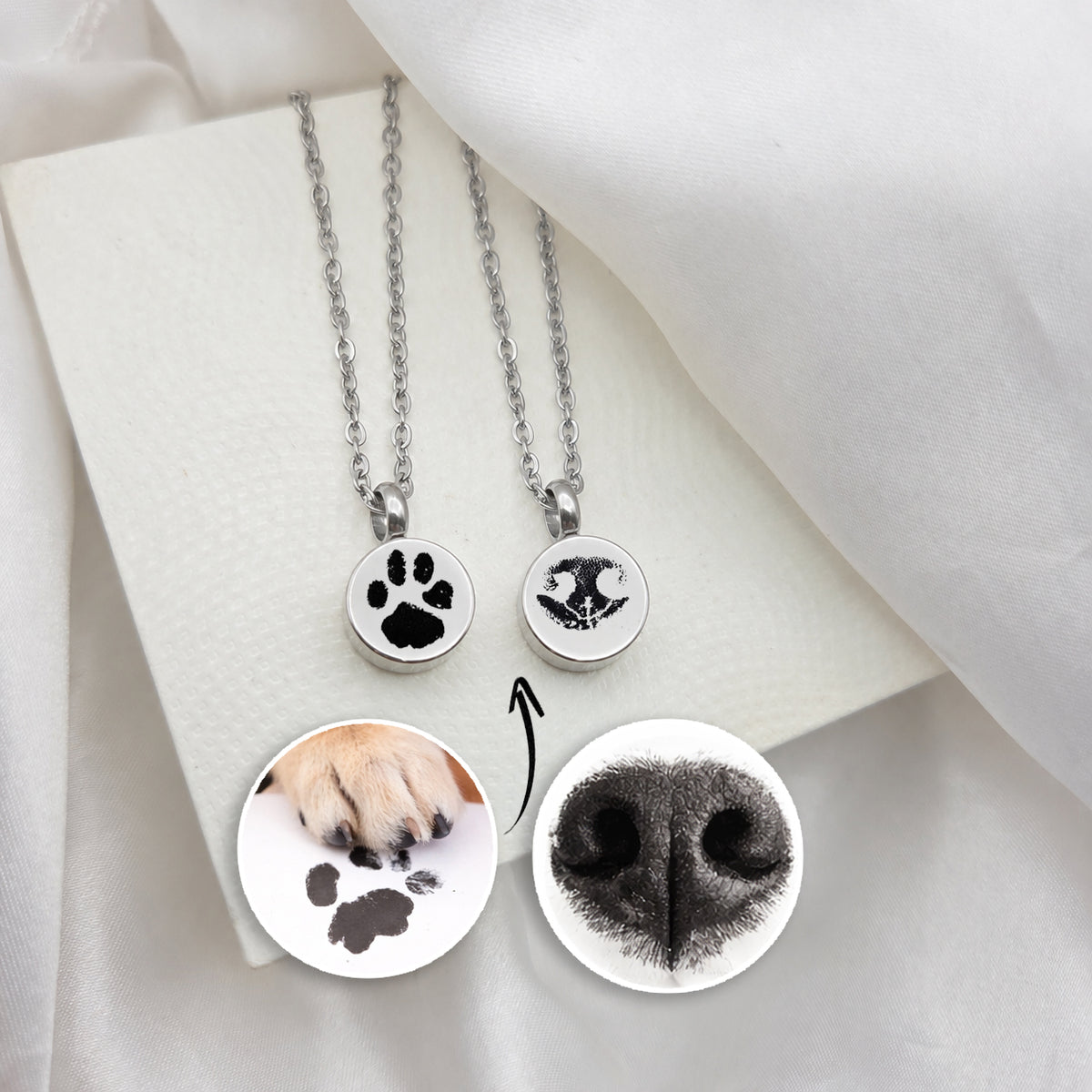Collier d'urne funéraire personnalisé avec empreinte de patte pour cendres ou cheveux.