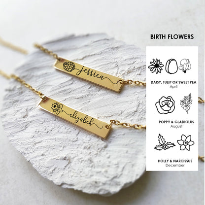 Collar personalizado con flor de nacimiento combinada.