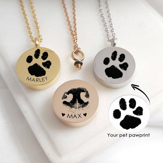 Actual paw print cremation urn necklace for ashes. - mobimomentos