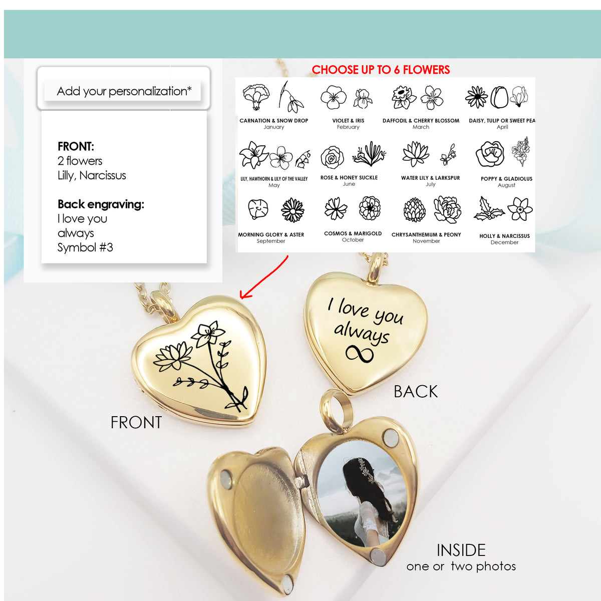 Mom’s Garden Personalized Birth Flower Locket