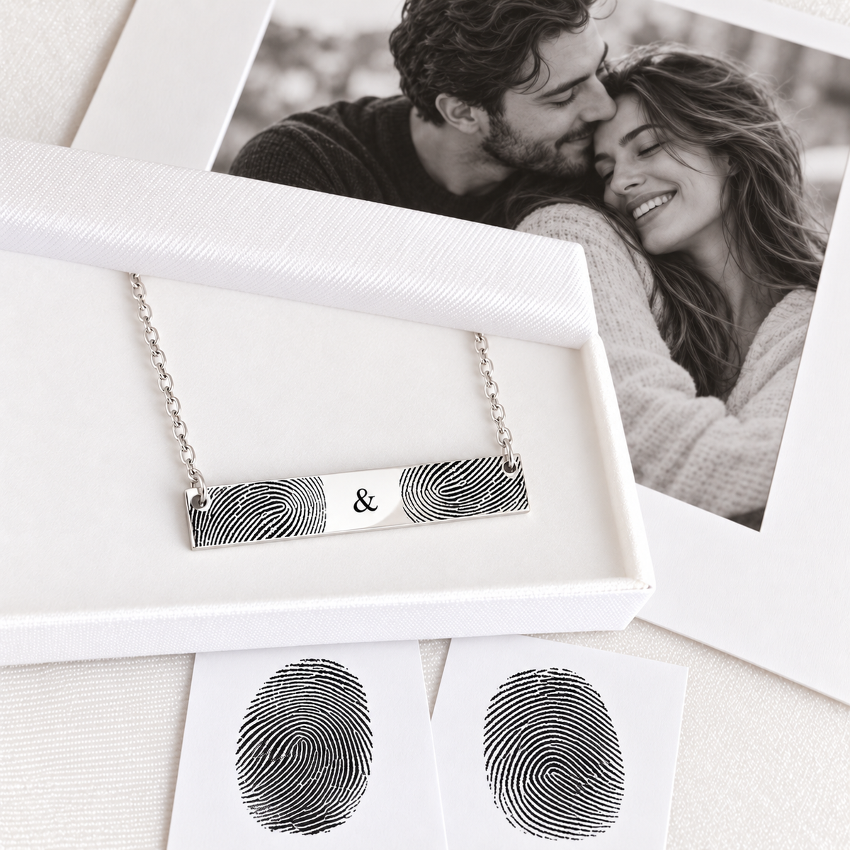 Two Prints, One Love | Personalized Two Fingerprint Bar Necklace