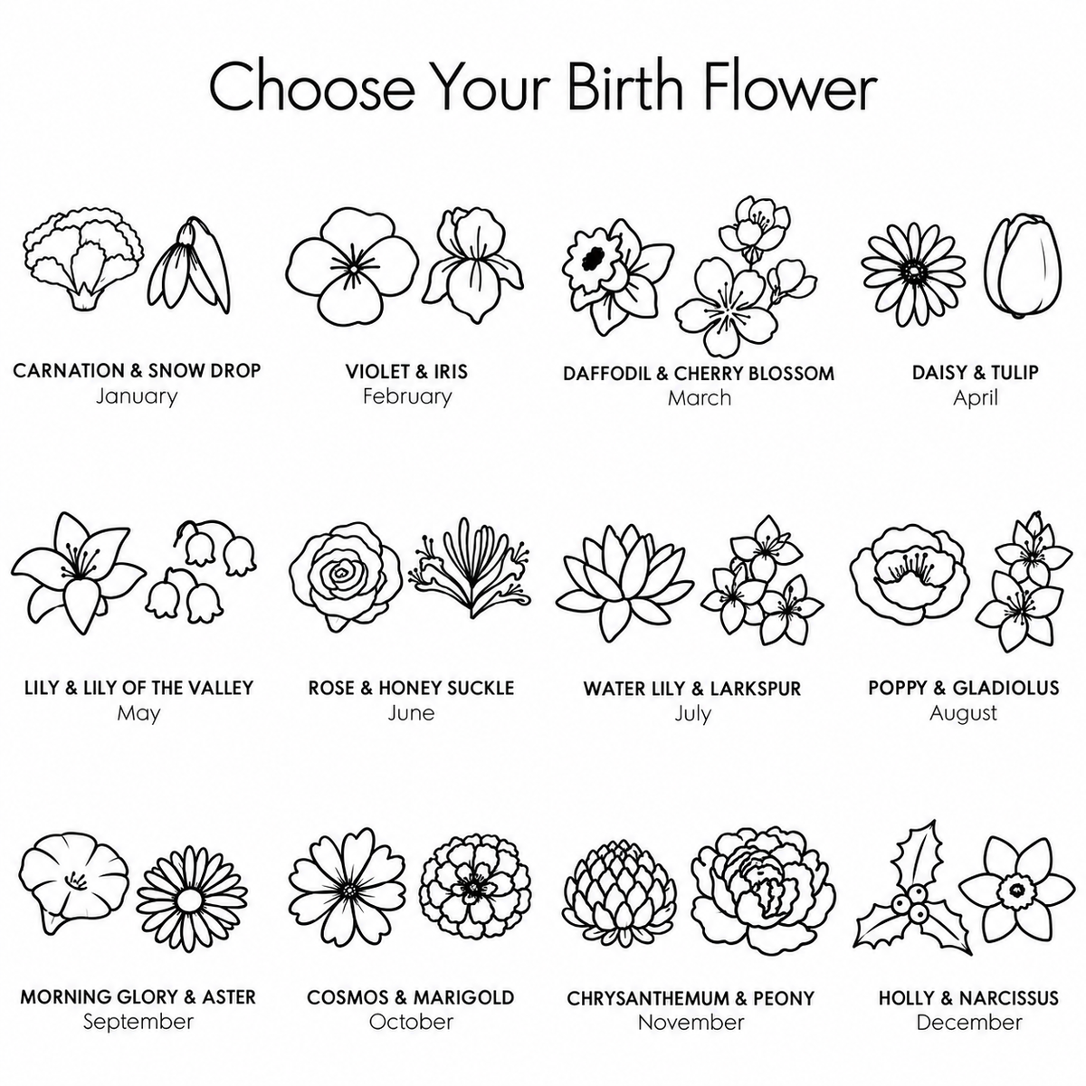Collier de fleurs de naissance combiné personnalisé.