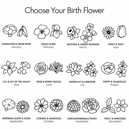 Collier de fleurs de naissance combiné personnalisé.